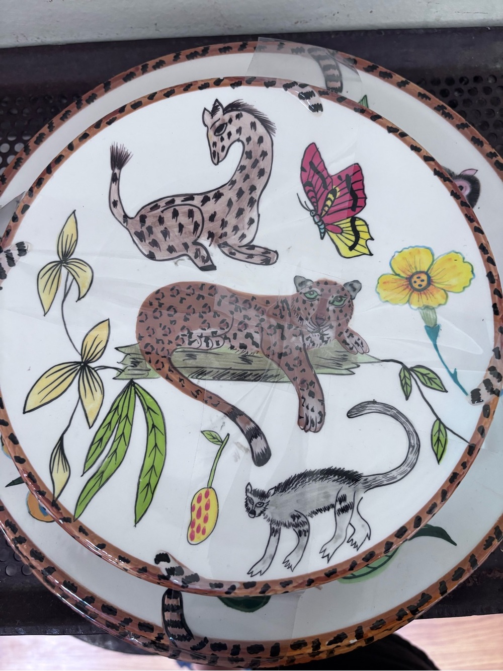 Lynn Chase Wildlife Ceramic Serving Plate SET - 3 salad plates, 2 dinner plates